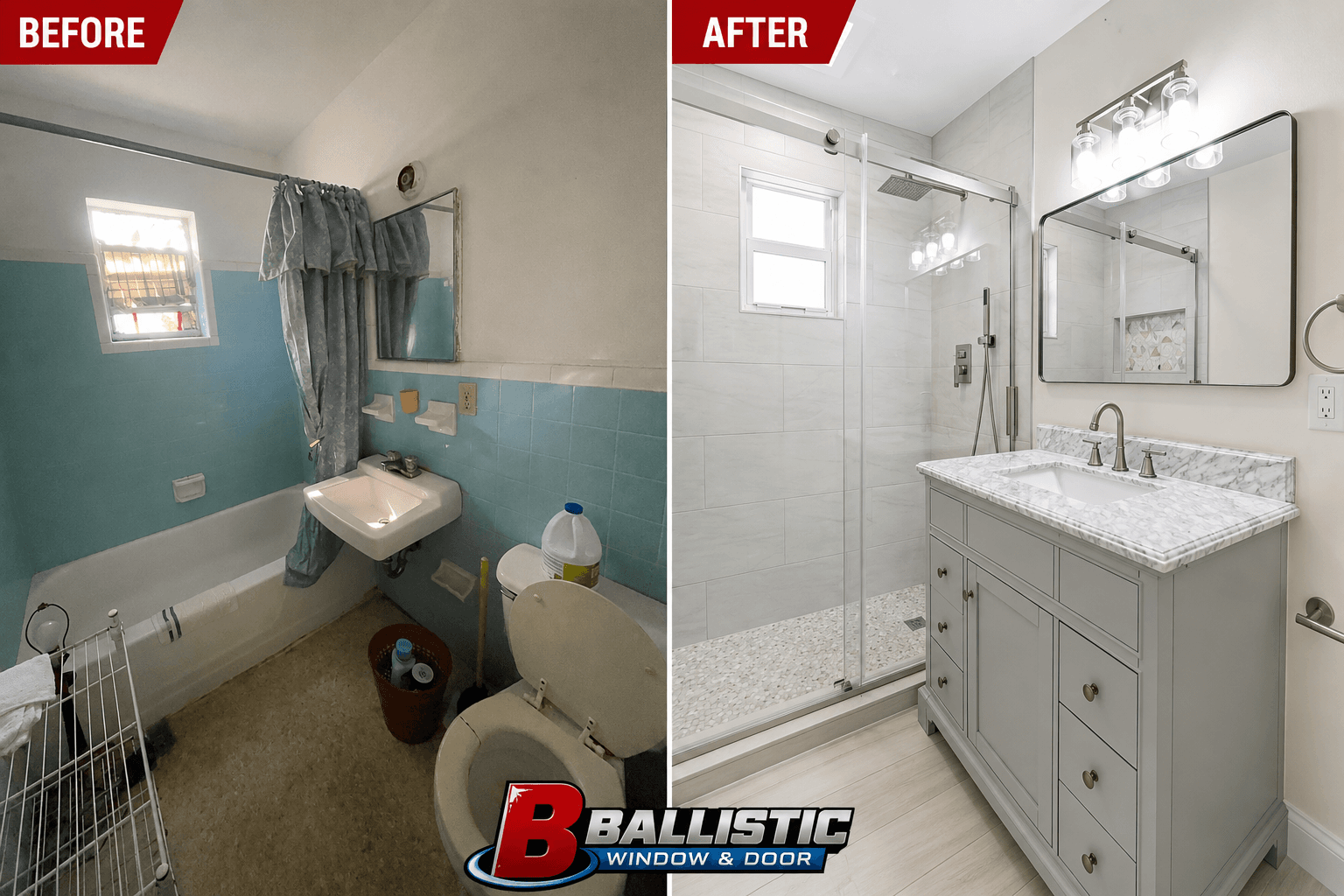 Full bathroom remodel — before and after